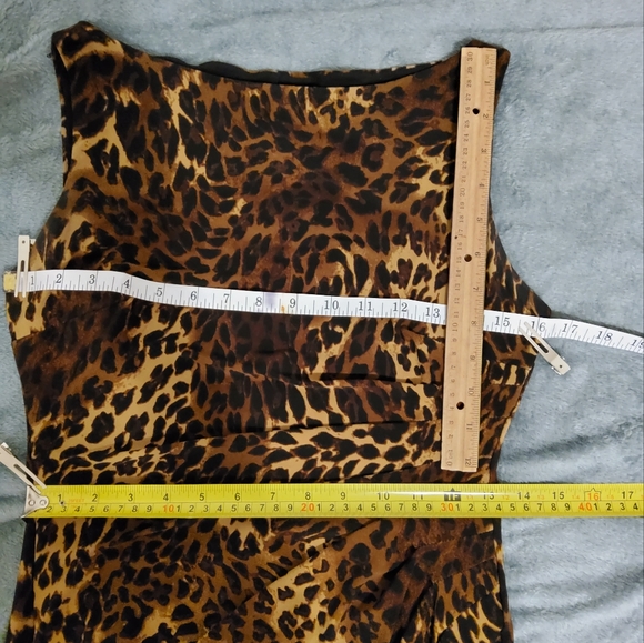 Ralph Lauren Brown/Black Animal Print Sleeveless Ruched Dress Boatneck Size 4 - Picture 5 of 7